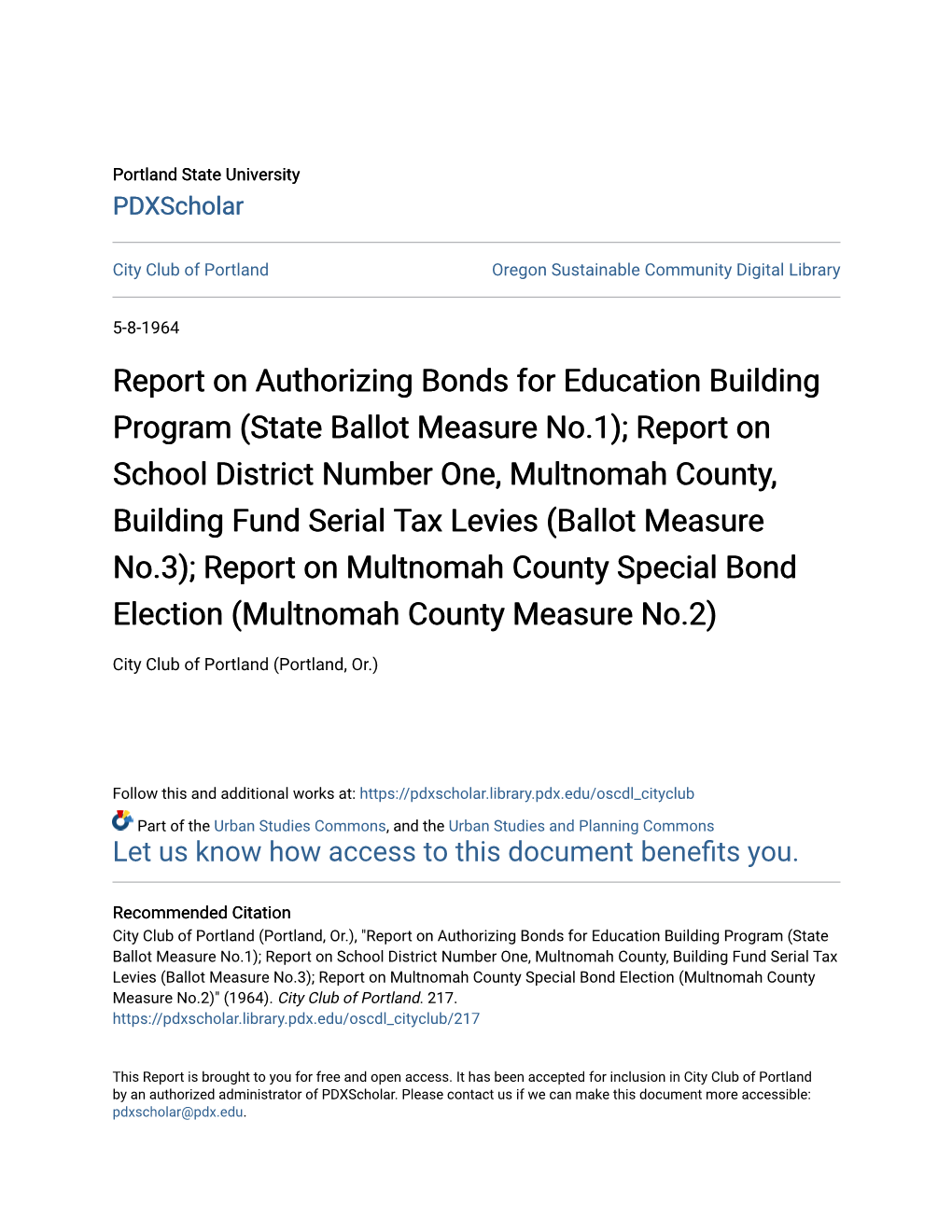 Report on Authorizing Bonds for Education Building