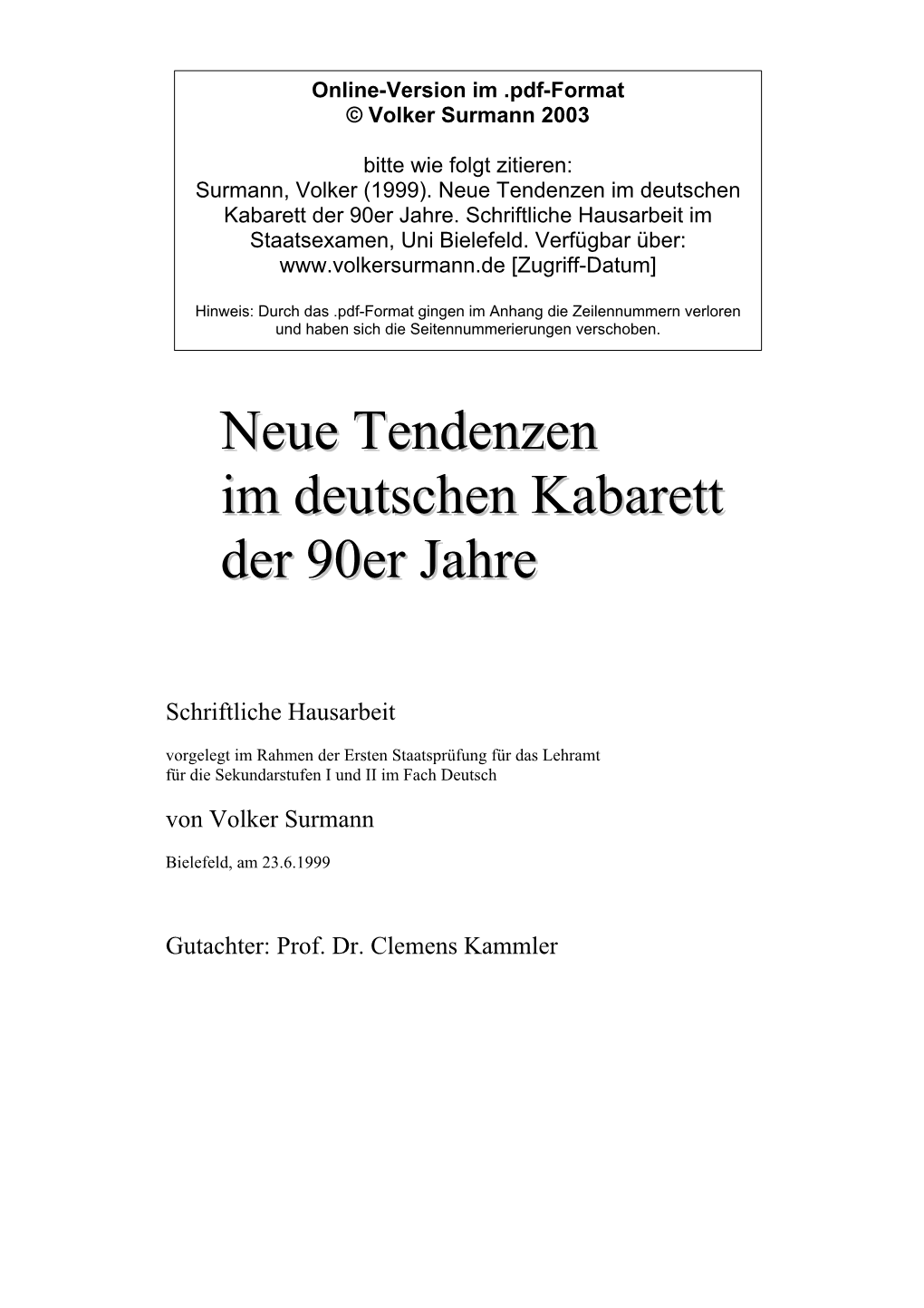 Neue Tendenzen Im Deutschen Kabarett Der 90Er Jahre