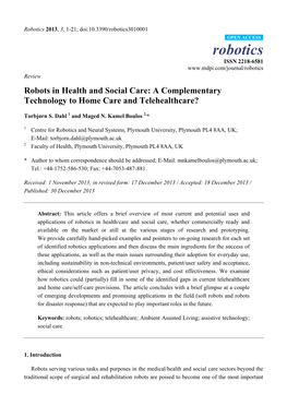 Robots in Health and Social Care: a Complementary Technology to Home Care and Telehealthcare?