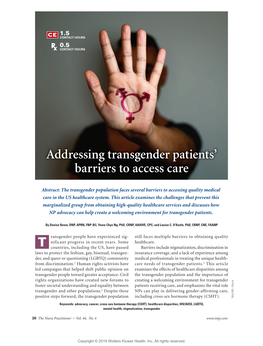 Addressing Transgender Patients' Barriers to Access Care