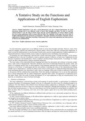 A Tentative Study on the Functions and Applications of English Euphemism