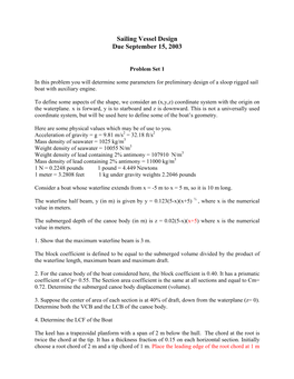 Sailing Vessel Design Due September 15, 2003