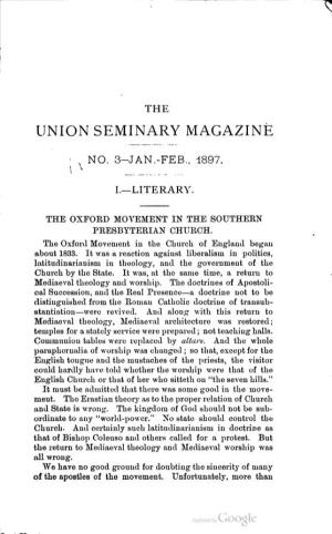 The Oxford Movement in the Southern Presbyterian Church