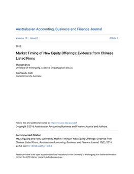 Market Timing of New Equity Offerings: Evidence from Chinese Listed Firms
