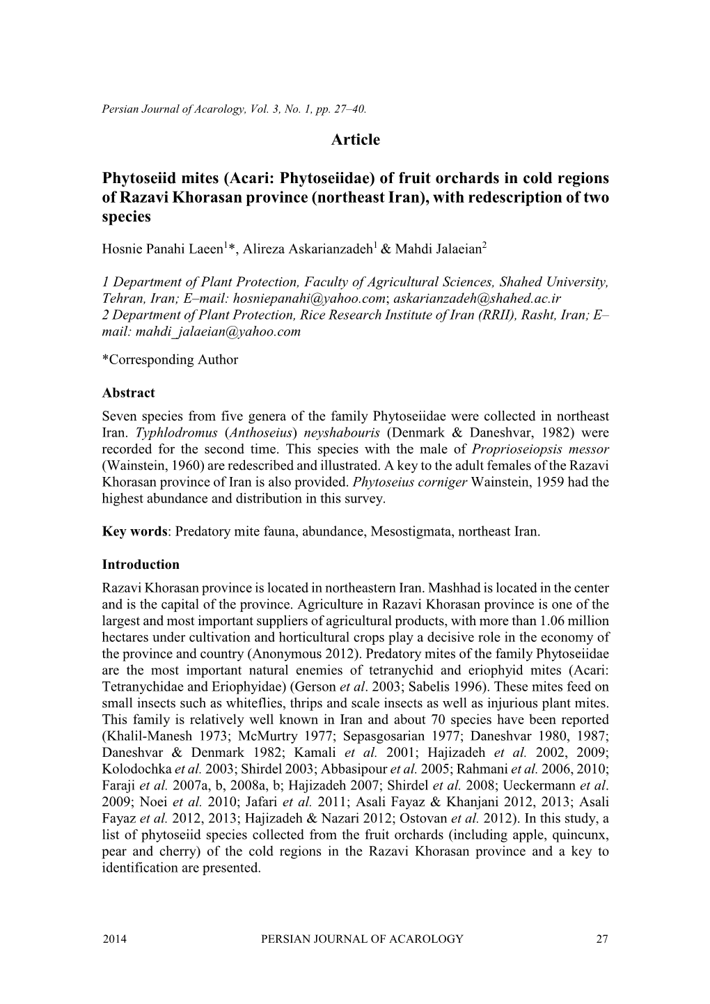 Article Phytoseiid Mites (Acari: Phytoseiidae)