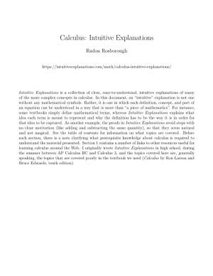 Calculus: Intuitive Explanations