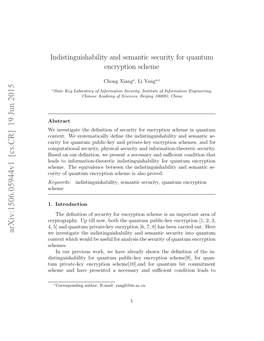 Indistinguishability and Semantic Security for Quantum Encryption Scheme