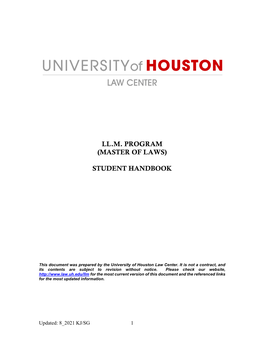 LL.M. Program (Master of Laws) Student Handbook Is Available Online At