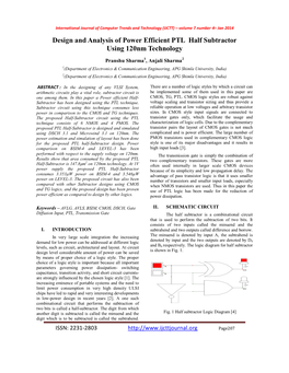 Design and Analysis of Power Efficient PTL Half Subtractor Using 120Nm Technology