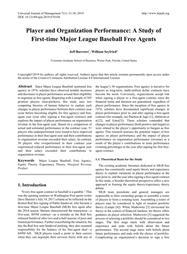 Player and Organization Performance: a Study of First-Time Major League Baseball Free Agents