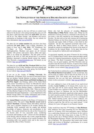 THE NEWSLETTER of the SHERLOCK HOLMES SOCIETY of LONDON Dr