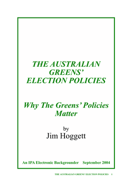 The Australian Greens' Election Policies