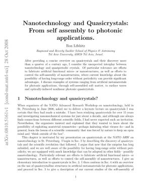 Nanotechnology and Quasicrystals: from Self Assembly to Photonic Applications