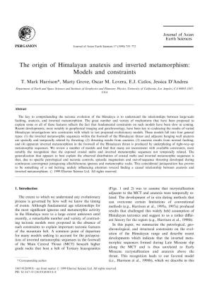 The Origin of Himalayan Anatexis and Inverted Metamorphism: Models and Constraints