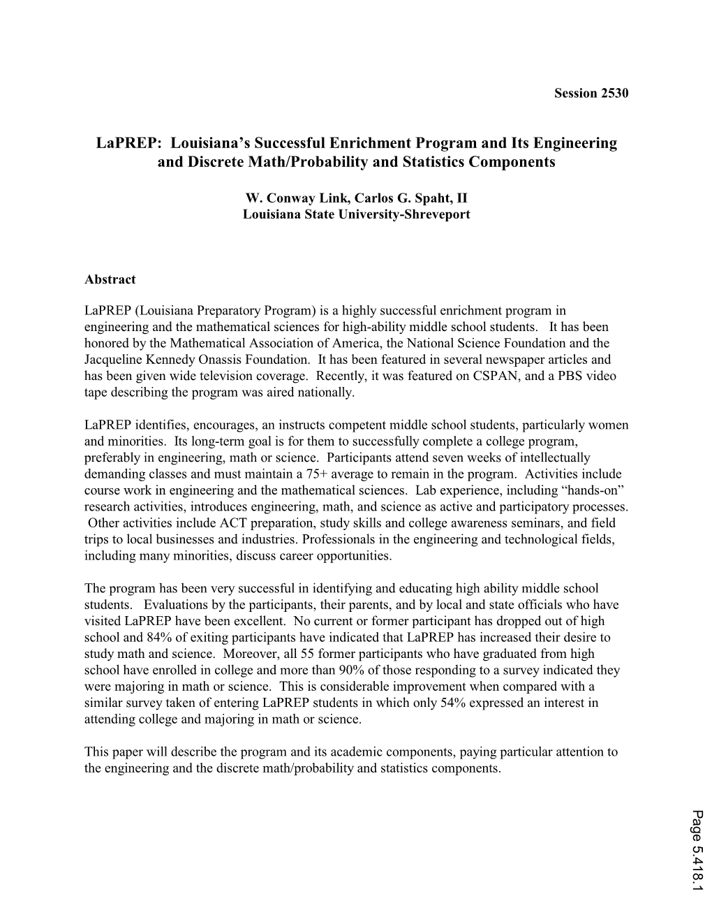 Louisiana's Successful Enrichment Program and Its Engineering And