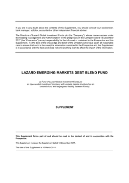 Lazard Emerging Markets Debt Blend Fund