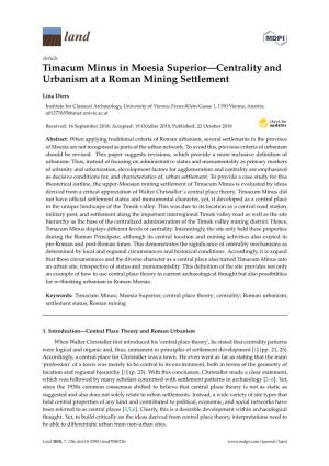 Timacum Minus in Moesia Superior—Centrality and Urbanism at a Roman Mining Settlement