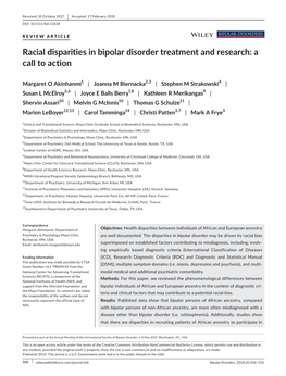 Racial Disparities in Bipolar Disorder Treatment and Research: a Call to Action