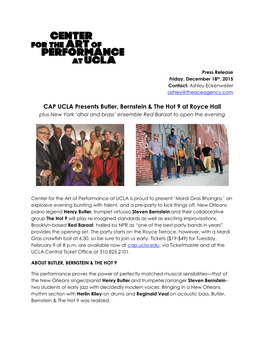 CAP UCLA Presents Butler, Bernstein & the Hot 9 at Royce Hall