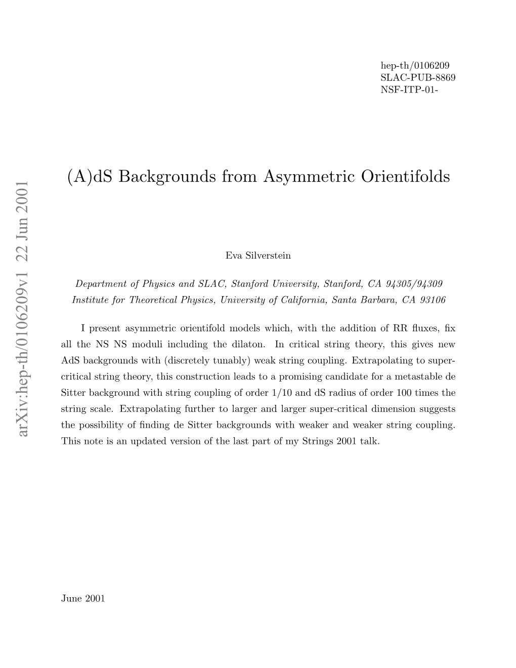 (A) Ds Backgrounds from Asymmetric Orientifolds