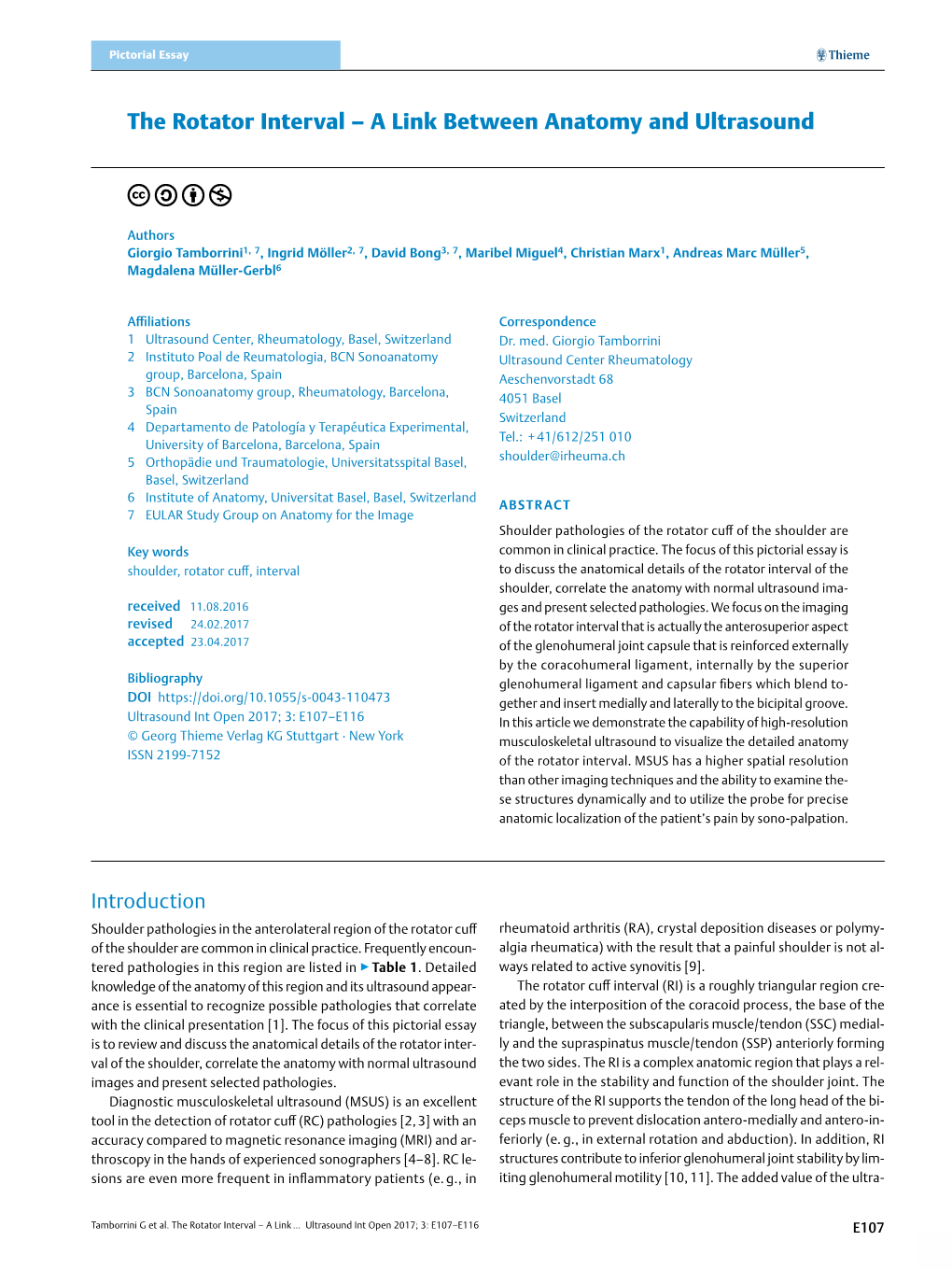 The Rotator Interval – a Link Between Anatomy and Ultrasound