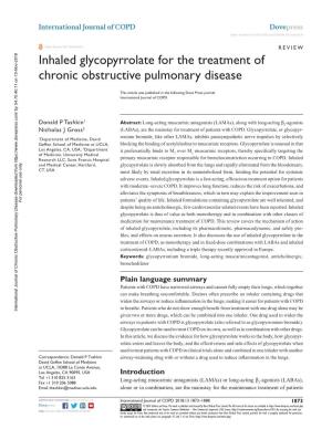 Inhaled Glycopyrrolate for the Treatment of Chronic Obstructive Pulmonary Disease