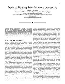 Decimal Floating Point for Future Processors Hossam A