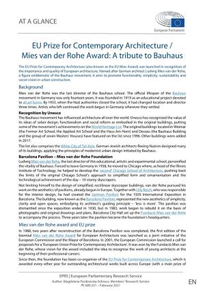 EU Prize for Contemporary Architecture / Mies Van Der Rohe Award: a Tribute to Bauhaus