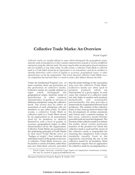 Collective Trade Marks: an Overview