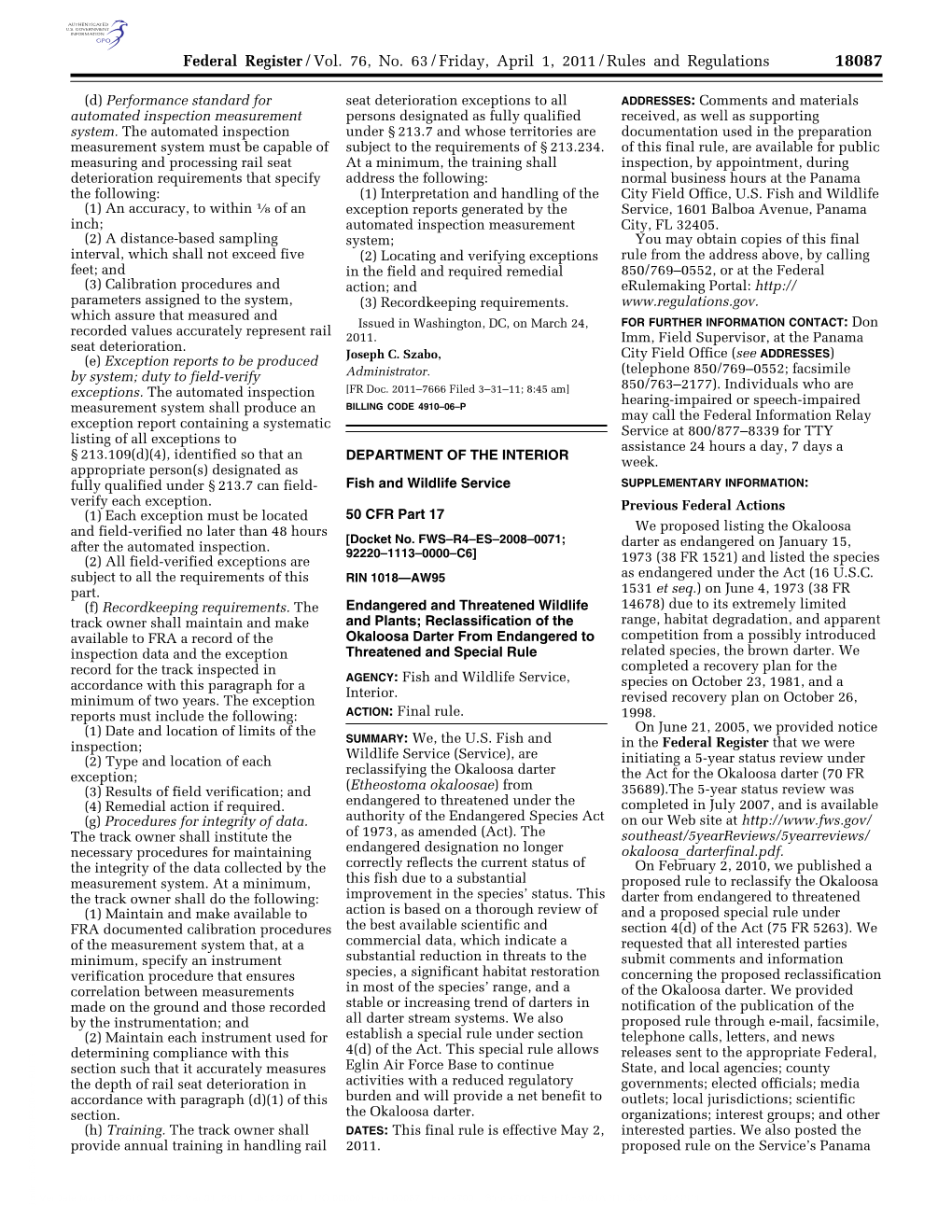 Federal Register/Vol. 76, No. 63/Friday, April 1, 2011/Rules And