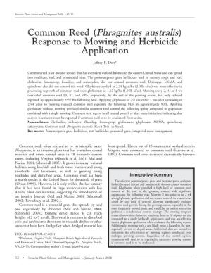 (Phragmites Australis) Response to Mowing and Herbicide Application