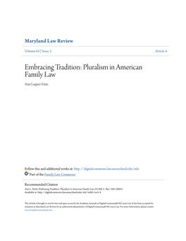 Embracing Tradition: Pluralism in American Family Law Ann Laquer Estin