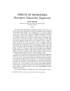INSECTS of MICRONESIA Homoptera: Fulgoroidea, Supplement