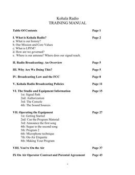 Kohala Radio TRAINING MANUAL