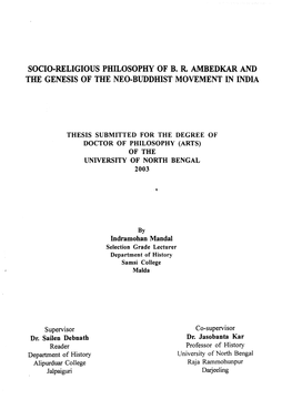 Socio-Religious Philosophy of B. R. Ambedkar and the Genesis of the Neo-Buddhist Movement in India