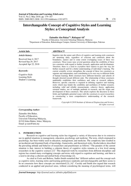 Interchangeable Concept of Cognitive Styles and Learning Styles: a Conceptual Analysis