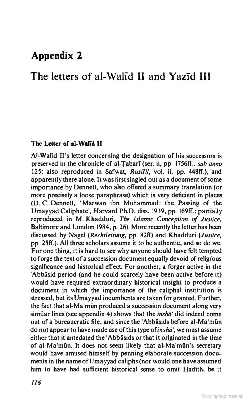 Appendix 2 the Letters of Al-Walid II and Yazld
