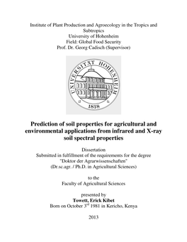 Prediction of Soil Properties for Agricultural and Environmental Applications from Infrared and X-Ray Soil Spectral Properties