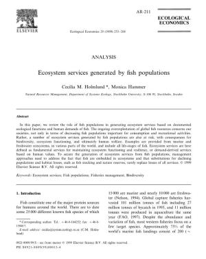 Ecosystem Services Generated by Fish Populations