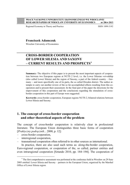 Cross-Border Cooperation of Lower Silesia and Saxony – Current Results and Prospects*