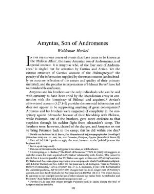 Amyntas, Son of Andromenes Heckel, Waldemar Greek, Roman and Byzantine Studies; Winter 1975; 16, 4; Proquest Pg