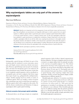 Why Equianalgesic Tables Are Only Part of the Answer to Equianalgesia