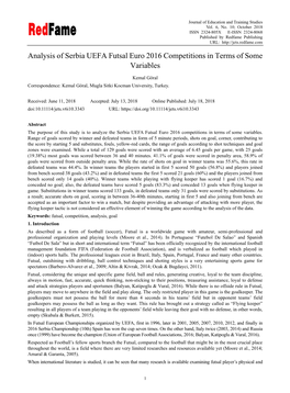 Analysis of Serbia UEFA Futsal Euro 2016 Competitions in Terms of Some Variables