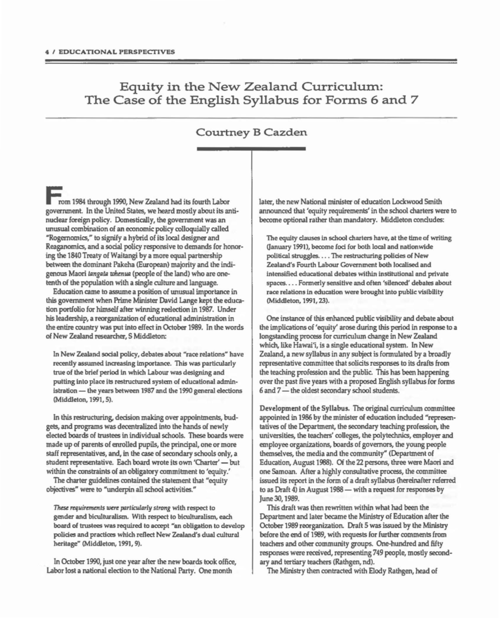 Equity in the New Zealand Curriculum: the Case of the English Syllabus for Forms 6 and 7