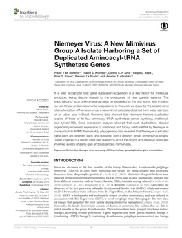 Niemeyer Virus: a New Mimivirus Group a Isolate Harboring a Set of Duplicated Aminoacyl-Trna Synthetase Genes
