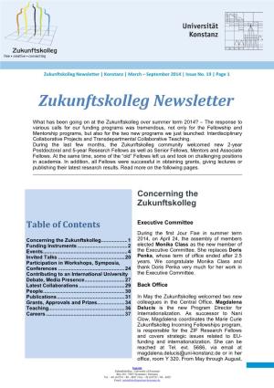 Zukunftskolleg Newsletter | Konstanz | March – September 2014 | Issue No