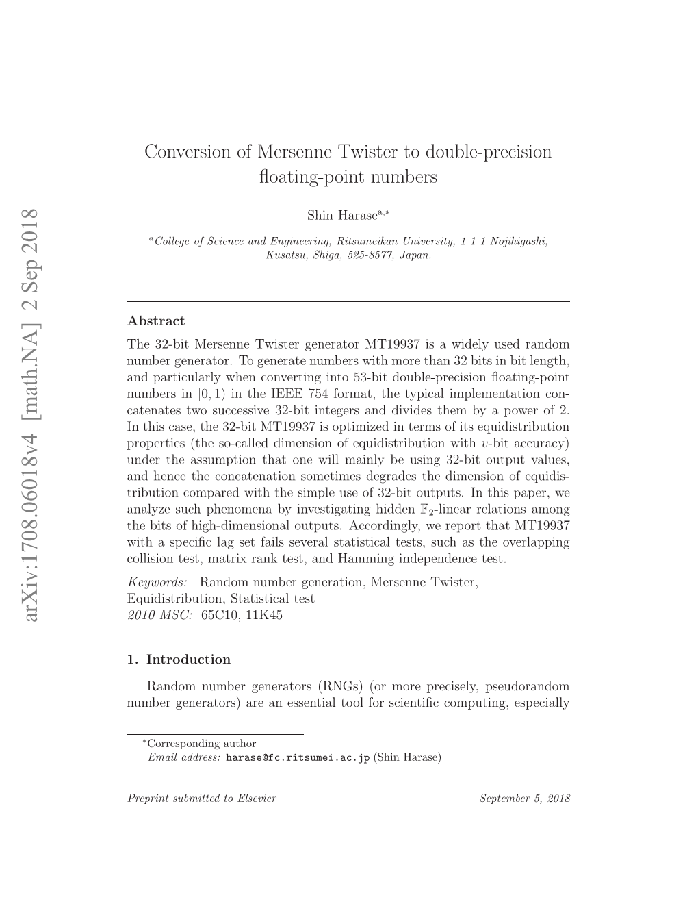 Conversion of Mersenne Twister to Double-Precision Floating-Point