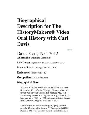 Biographical Description for the Historymakers® Video Oral History with Carl Davis