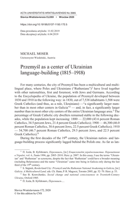 Przemyśl As a Center of Ukrainian Language-Building (1815–1918)