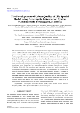The Development of Urban Quality of Life Spatial Model Using Geographic Information System (GIS) in Kuala Terengganu, Malaysia